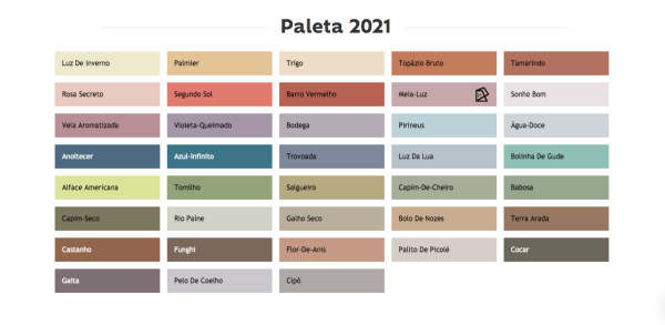 paleta de cores 2021 das tintas suvinil