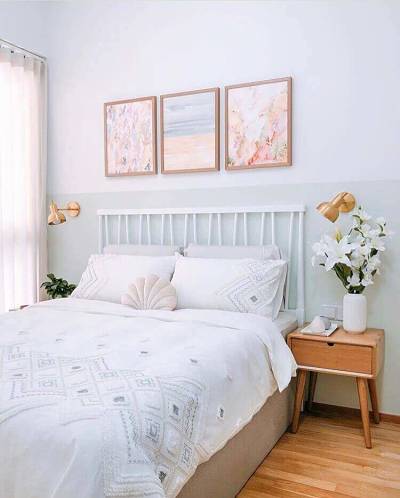 Decoração de quarto de casal simples com pintura de parede criativa com pintura de parede criativa