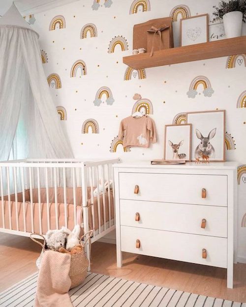 Quarto infantil decorado com papel de parede