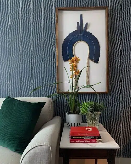 papel de parede azul na sala