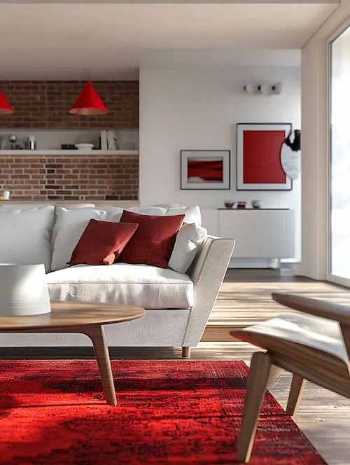 decoração sala com tapete vermelho